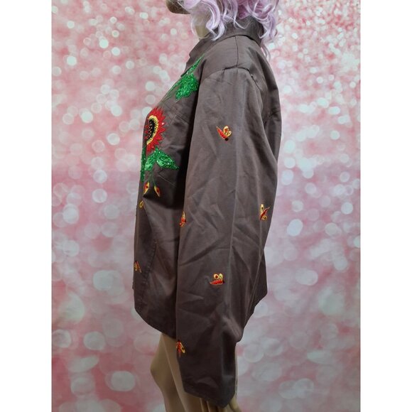Vintage 90s Floral Applique Patches Utility Jacket Size XXL 2XL Brown Cotton - Picture 7 of 12